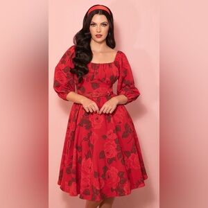 VACATION DRESS IN VINTAGE RED ROSE PRINT - VIXEN BY MICHELINE PITT 2XL